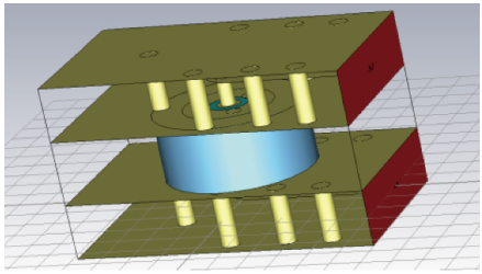 圖 9 毛紐扣互聯(lián) CST 三維仿真模型 圖 9 毛紐扣互聯(lián) CST 三維仿真模型
