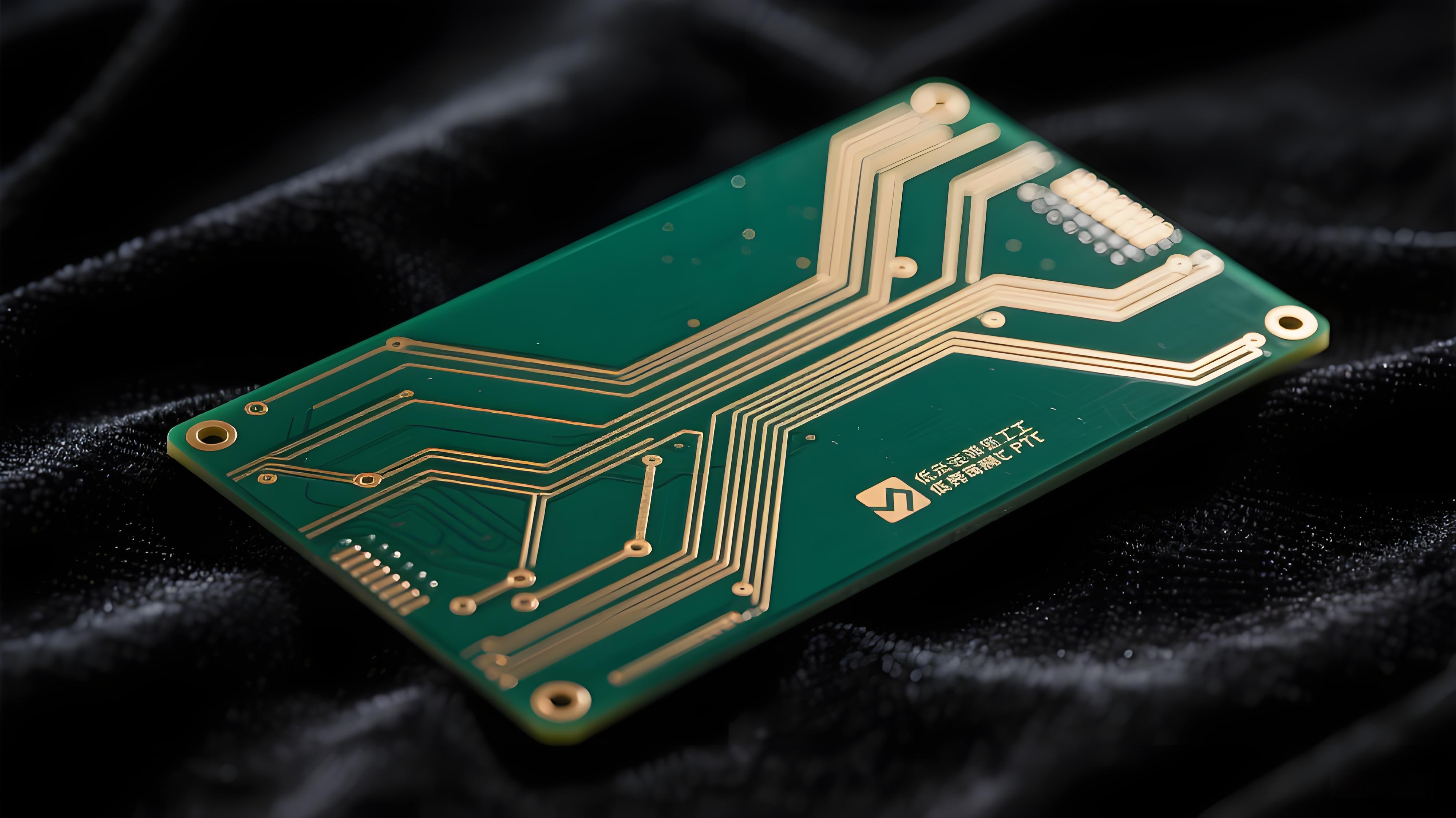 加工完成的高精度低損耗PTFE高頻電路板特寫 展示其復(fù)雜金色線路與深綠色基材 加工完成的高精度低損耗PTFE高頻電路板特寫 展示其復(fù)雜金色線路與深綠色基材