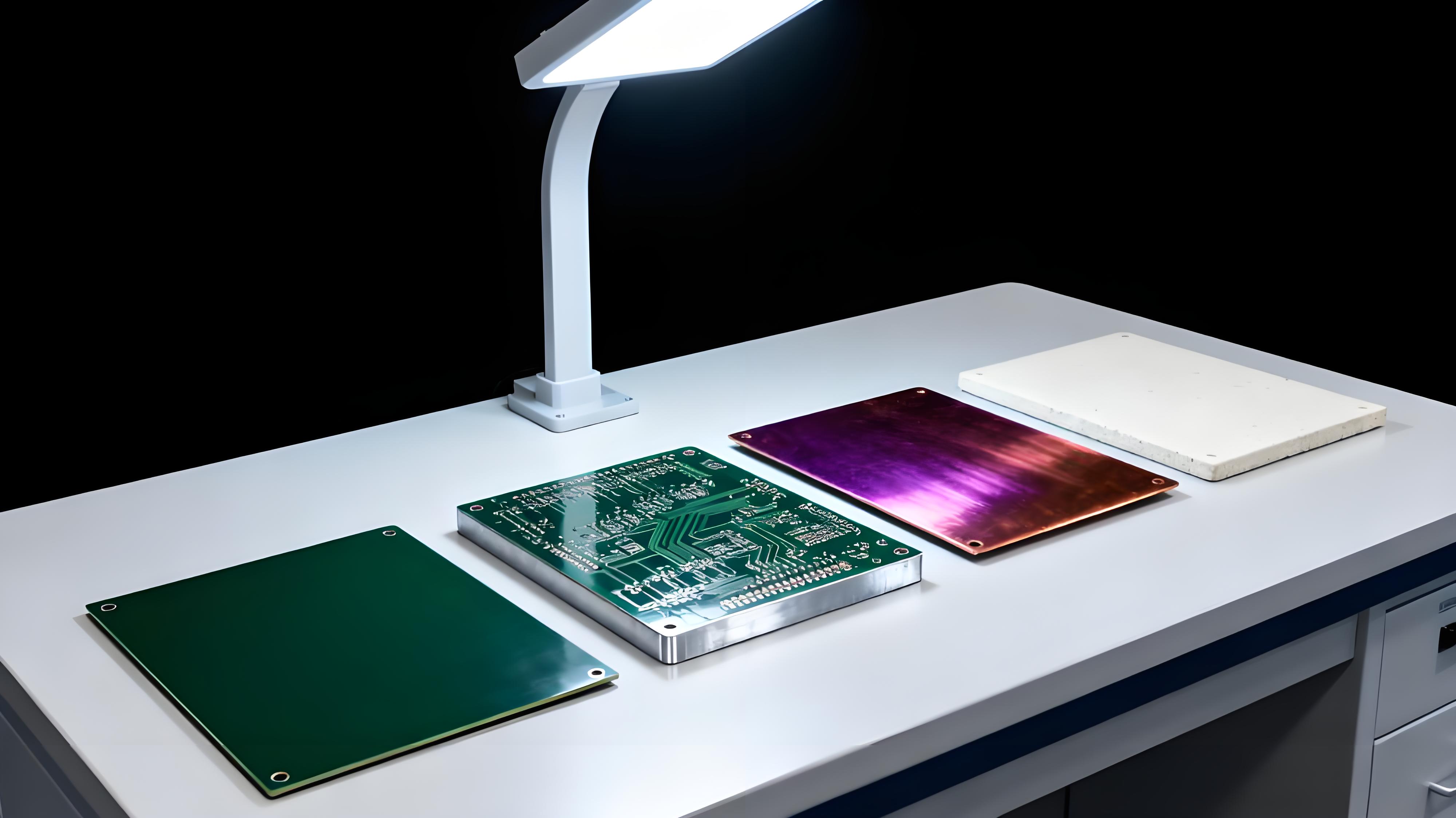 鋁基板與FR4基板、銅基板、陶瓷基板外觀對(duì)比展示，凸顯材質(zhì)與結(jié)構(gòu)差異