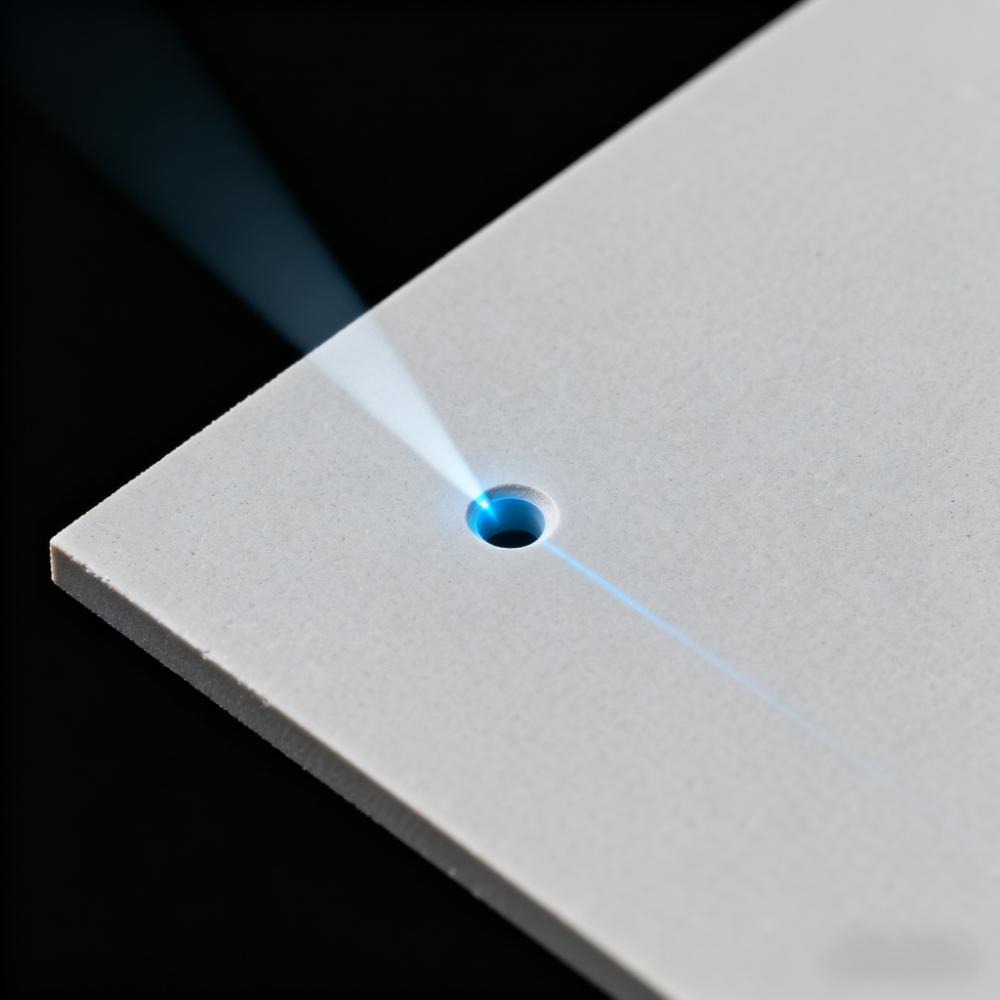 飛秒激光加工陶瓷基15μm微盲孔特寫，孔壁無熱影響區(qū)