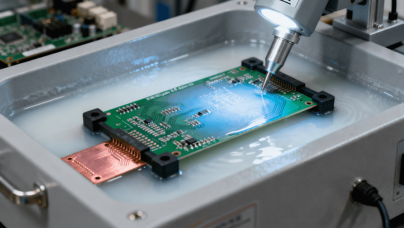 PCB浸錫工藝場景，0.8-1.2μm純錫層無金屬間化合物適配軍工電子高可靠性需求