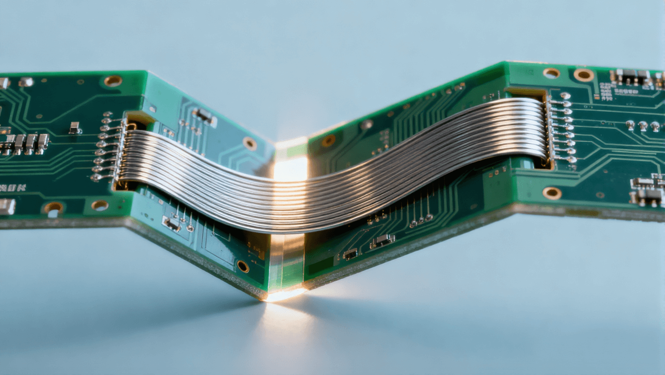 超彈性合金內(nèi)嵌于可折疊電路板鉸鏈區(qū)結(jié)構(gòu)圖，體現(xiàn)其提升耐折次數(shù)的解決方案