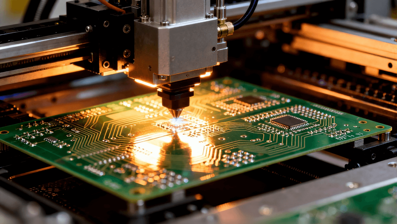 高精度PCB激光切割，展示電路板層次和細(xì)節(jié)，突出制造過(guò)程中的精準(zhǔn)要求