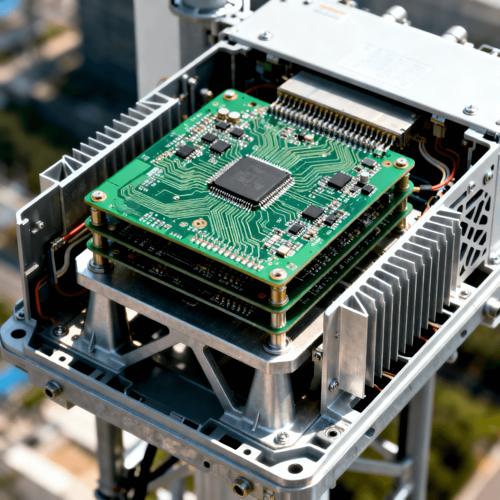 5G基站AAU設(shè)備內(nèi)部采用的混壓結(jié)構(gòu)高頻射頻電路板與散熱系統(tǒng)全景