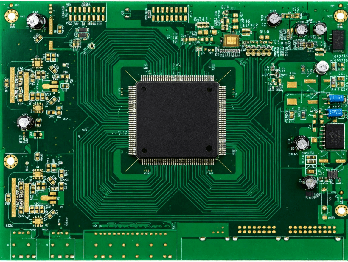 高精度工控主板 PCB 俯視圖，復雜多層布線與工業(yè)級元件布局