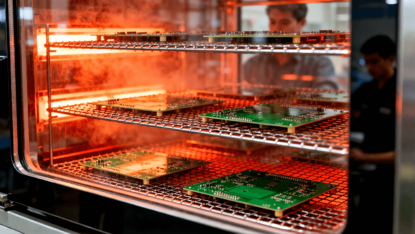 通過觀察窗查看PCB板在固化爐內(nèi)進行分段熱固化的過程