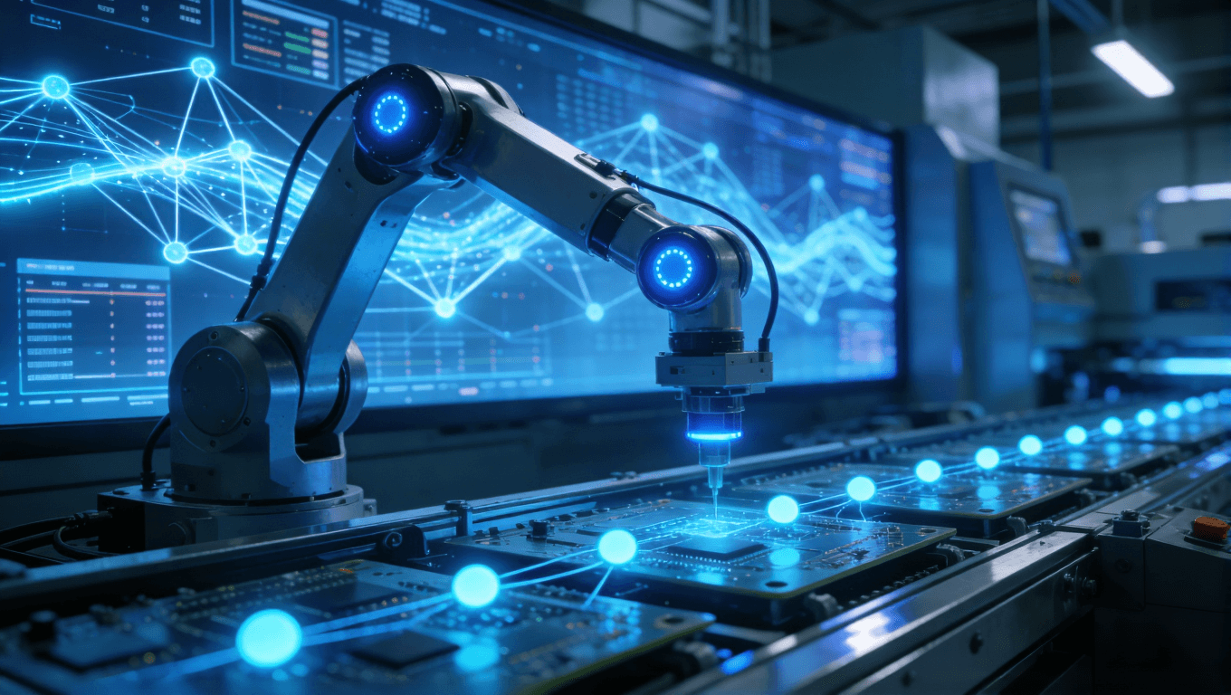 基于AI機(jī)器學(xué)習(xí)算法的智能PCB制造閉環(huán)控制系統(tǒng)概念圖