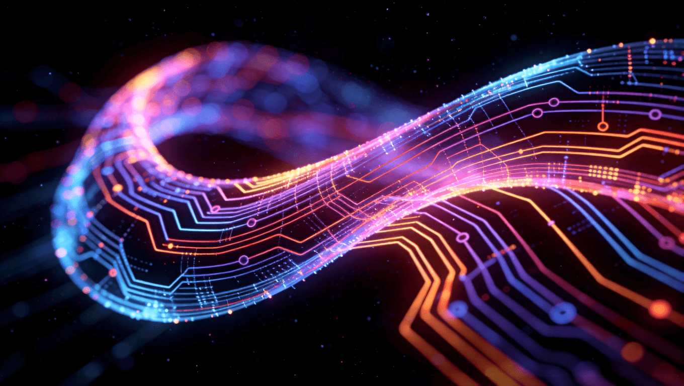 AI輔助FPC走線優(yōu)化設(shè)計(jì)可視化圖，呈現(xiàn)神經(jīng)網(wǎng)絡(luò)風(fēng)格的路徑布局