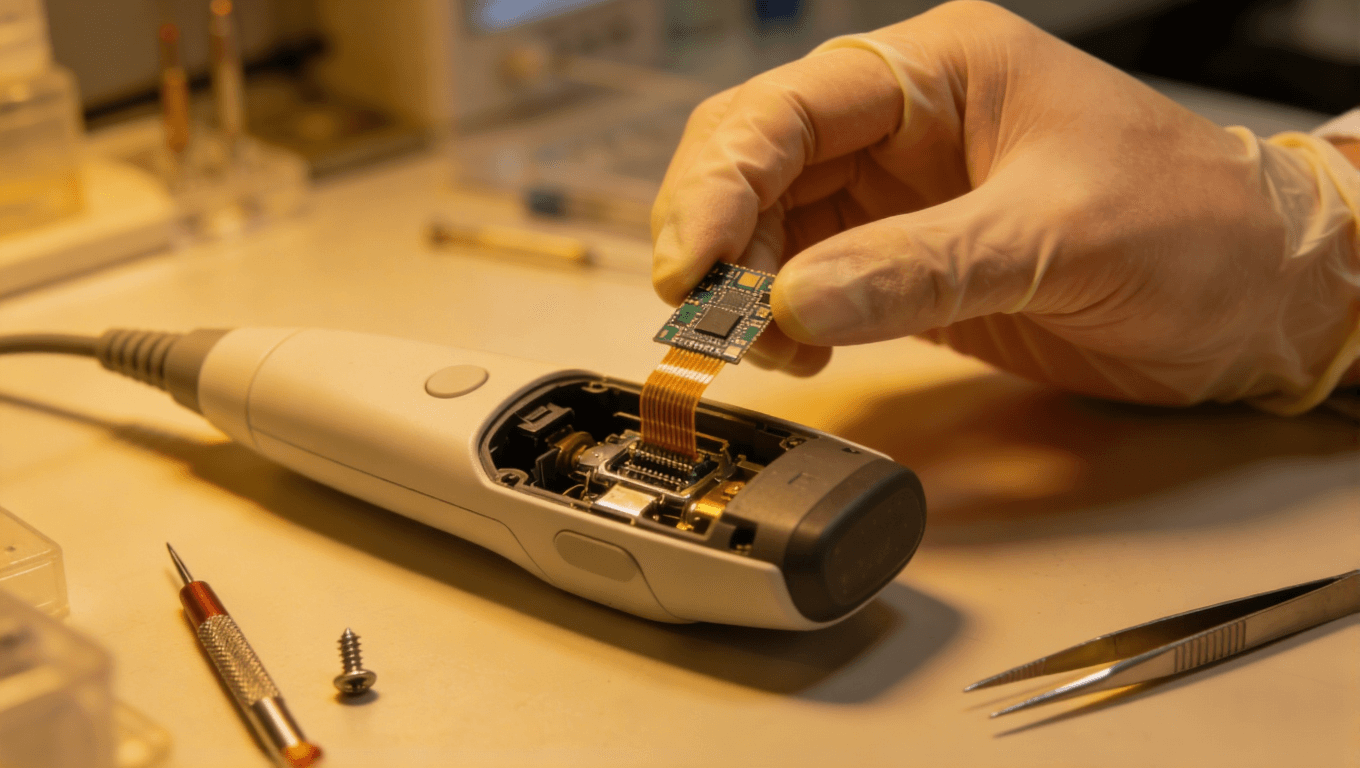 工程師正在將微型化柔性板集成到便攜式超聲探頭中，展現(xiàn)其在醫(yī)療設備微型化中的應用