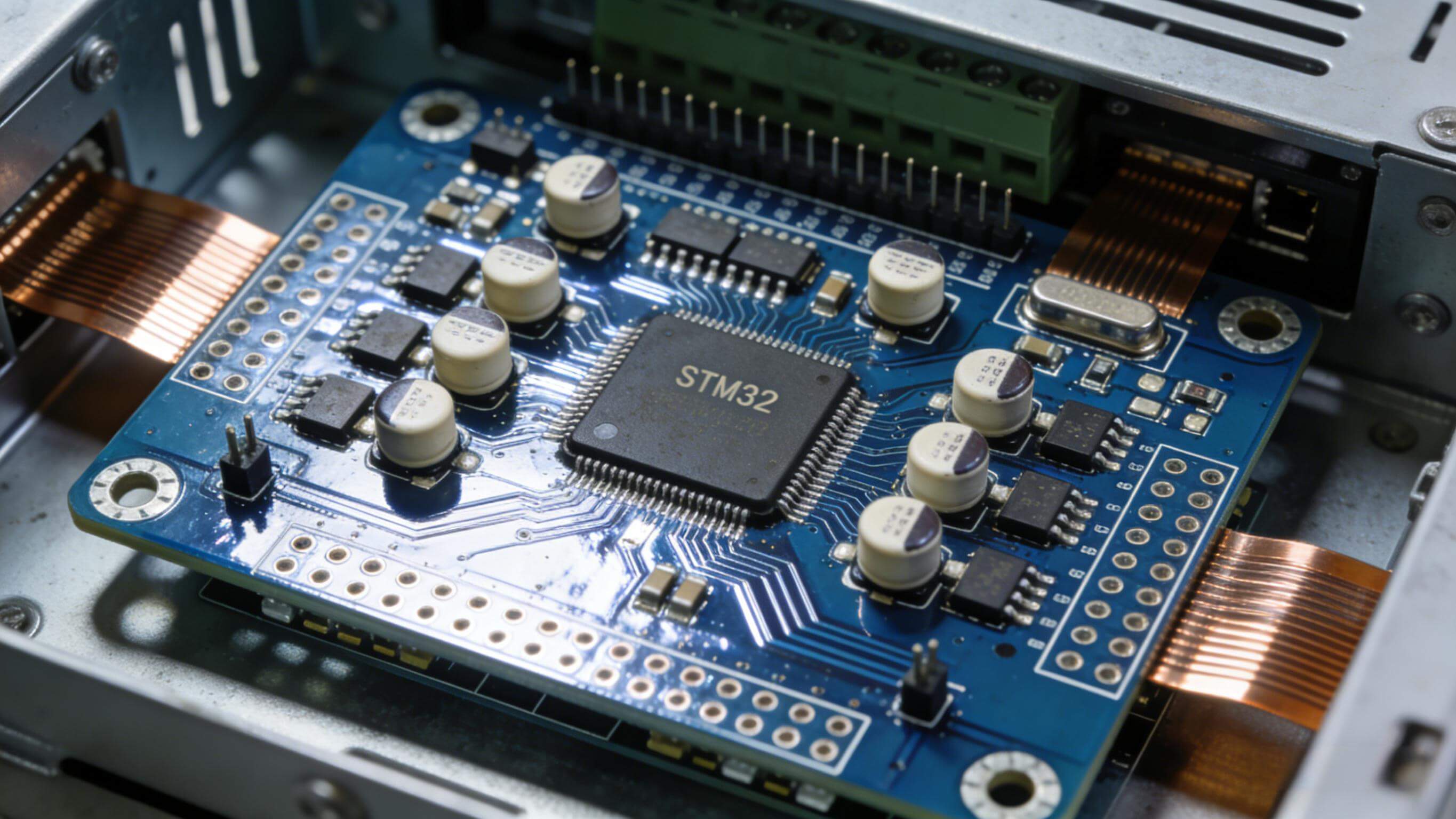 優(yōu)化后的工業(yè)IO模塊PCB，MCU周圍分布式去耦電容布局