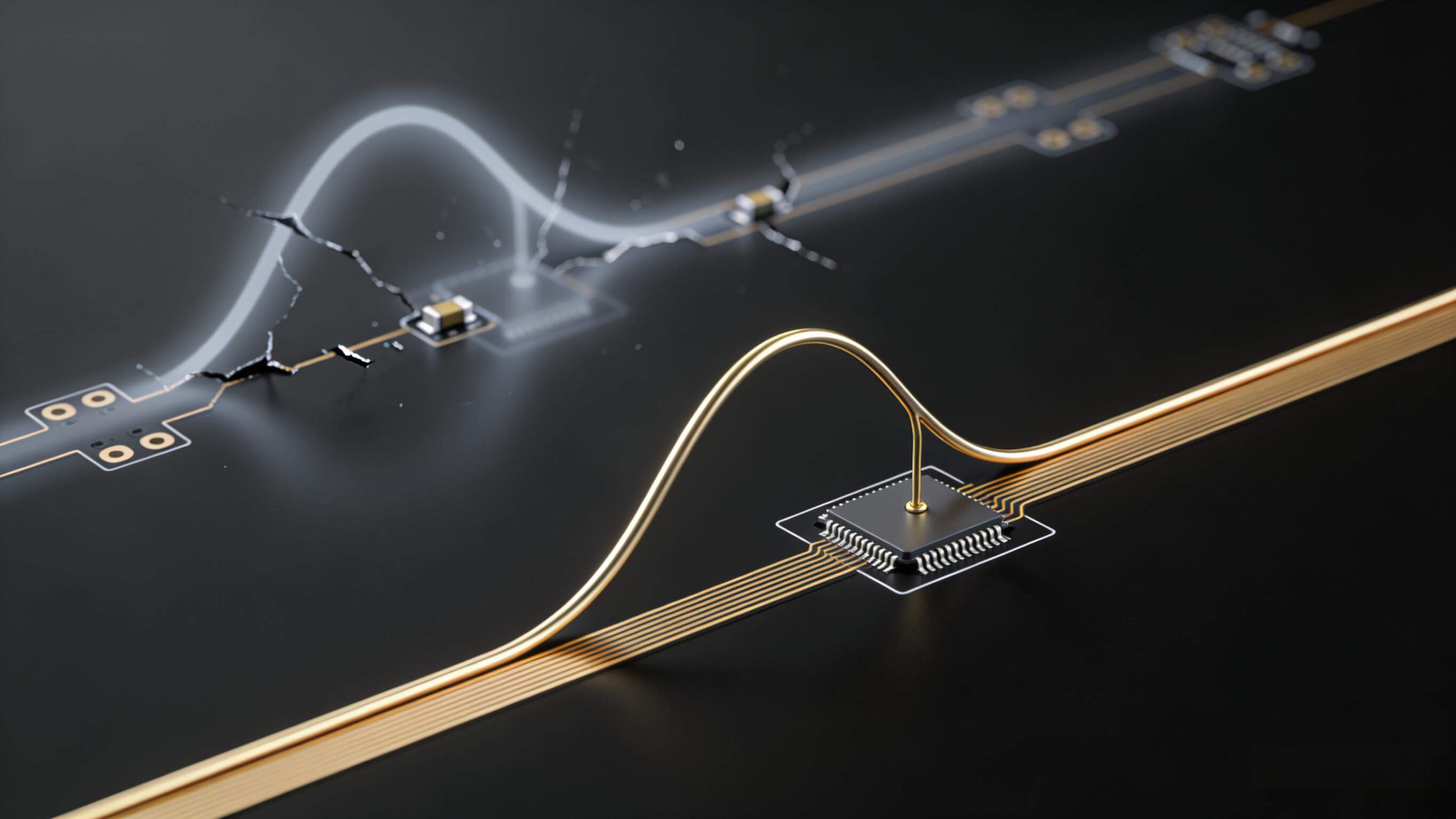信號完整性概念圖，展示COB封裝短互連路徑下的純凈信號傳輸與低寄生參數